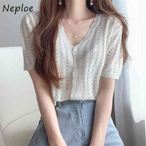 V Neck Short Sleeve Single Breast Knit Cardigans Women Summer Candy Color Pull Femme Outwear Sueter Solid 210422