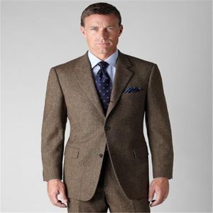 Brun Notch Lapel Två knappar Män Passar Ankomst Mode Tuxedos Terno Slim Fit Blazer Skräddarsy (Jacket Pant Tie Handkerchiefs)