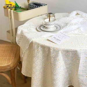 Embroidered Daisy Tablecloth Dining cloths for Coffee Cover nappe table Picnic Blanket mantel mesa 210626