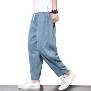 Streetwear Jogging Pants Men Cotton Linen Full Length Harem Casual Korean Trousers Male Fashion Lightweight Loose Clothing 210601