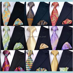 Nacke slipsar mode tillbehör slips set grossistförsäljning handgjorda mens slips ficka kvadrat percent silke jacquard vävt hanky br