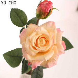 YO CHO Fiori artificiali Peonia Lattice Flores Foglie Real Touch Rose Fiori di seta Decorazione domestica Rose fai da te Bouquet da sposa 210624