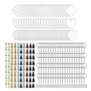 Chaveiros 320 Pcs Keychain Acrílico Chaveiro Em Branco Anéis Conjunto Incluir Borlas, Corrente e Salto para DIY Crafting