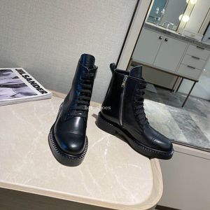 Stivali con cerniera laterale da donna firmati Stivali alti con cerniera laterale da donna neri Moda Stivali con plateau in vera pelle di lusso di grandi dimensioni Stivaletti invernali con caviglia Scarpe da lavoro per donna