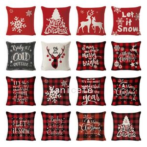 Caso de travesseiro de Natal Decorações Xmas Vermelho xmas Padrão geométrico Capa de descanso de linho para Santa Claus material de cama T2I52487