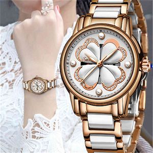 Mode Sunkta Rose Guld Keramik Kvinnor Klockor Top Lyx Märke Klocka Kvinnor Casual Dress Quartz Watch Ladies Relogio Feminino 210517