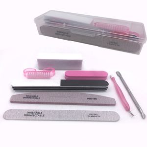 8 Set Nail art kits with nails File Buffer UV Gel Polish remover and dust Brush Cuticle Pusher Manicure Tools PLASTIC Box NAK004