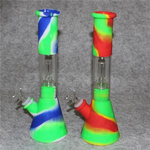 Silicone Bongs percolator beaker hookah silicon tube Joint Glass sets bong tobacco water pipe Silicones Dab Rigs