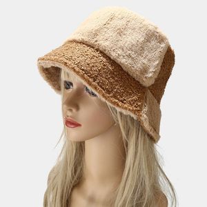 Cuciture casual Colore a contrasto Pelliccia sintetica Inverno Cappelli a tesa avari per le donne Cappello a secchiello caldo Cappellini da pescatore da uomo