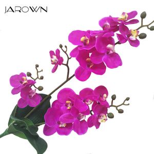 Jarown Artificial Real Touch Latex Butterfly Orchid Flores 3 Branch 15 Huvudband Leaf Fake Flower Bröllop Dekor Heminredningar 210624