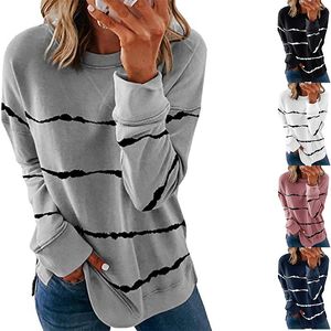 Women's T-Shirt Tops Tees 2022 autumn and winter hot style tie-dye printing striped round neck loose long-sleeved