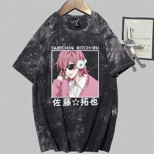 Anime Yarichin Club Fashion Short Sleeve Round Neck Tie Dye T-shirt Y0809