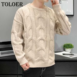 Moda Men's Twist Knit Camisola Sólida Cor Solta Pullover Redondo Collar Confortável Harajuku Manga Longa Top Masculino Outono Inverno Y0907