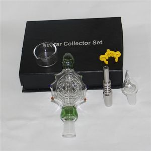 Conjunto de néctar de vidro para cachimbo de água com pontas de titânio e prato Dabber 14mm Bangers de quartzo Mini bongo para cachimbo de água