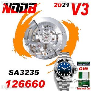 N V3 126660 SA3235 Derin Otomatik Erkekler İzle 44mm Siyah Seramik Çember D-Blue Dial 904L Oystersteel Bilezik Süper Sürümü Aynı Seri Garanti Kartı Puretime01 B2