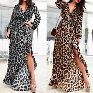 ZANZEA Women Sexy Leopard Print Dress Long Maxi Vestidos Ladies Asymmetrical High Split Ruffles Dresses 2021 Summer Sundress X0521