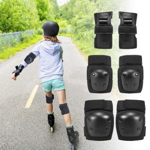 6 teile/satz Schwarz Klettverschluss Skateboard Eis Roller Skating Schutzausrüstung Ellenbogenschützer Handgelenkschutz Radfahren Reiten Knieschützer Kinder Q0913