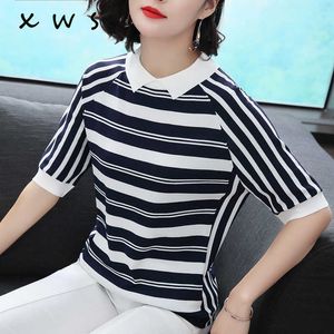 Sommer stricken weiblichen koreanischen gestreiften Pullover schlank schwarz und weiß weiblichen Pullover lässig dünne Frauen Pullover Pullover 210604