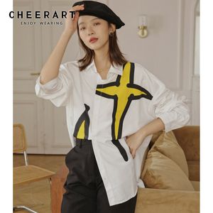 Streetwear Camisa Oversized Manga Longa Blusa Mulheres Graffiti Star Fashion Tops e Blusas Plus Size Autumn Roupas 210427