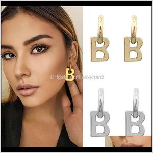 Drop Delivery 2021 Fashion Real Gold Plated Brass Letter B Pendant Earrings For Women Charm Metal Statement Jewelry Punk Accessories Stud H8E