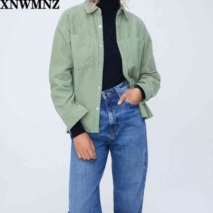 Kvinnor Solid Corduroy Batwing Sleeve Vintage Blus Nedgång Krage Lös Topp Knapp Upp Green Shirt Feminina Blusa Overhirt 210510