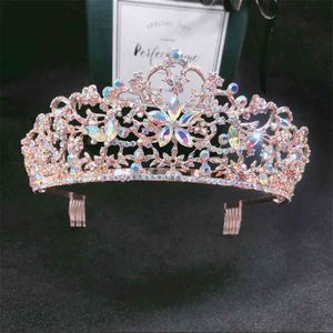 Barock vintage ros guld färg kristall blommor brud Tiaras Crown Pageant kronor med kam bröllop hår tillbehör 210707