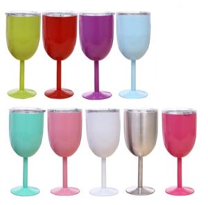 Şarap gözlük hidrasyon dişli 9 renkler 10 oz paslanmaz çelik kadeh vakum çift katmanlı termo fincan drinkware içme suyu cam bardak kırmızı şarap bardağı