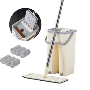 Automatic Mop Bucket Avoid Hand Washing Squeeze Cleaning Cloth Home Kitchen Wooden Floor House Tools 360 Easy Rotating Mops 211215