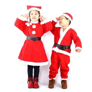 Zestawy odzieżowe Dzieci Dziecko Boże Narodzenie Cosplay Santa Claus Costume Baby X-Mas Outfit 3/4 Piece Set Sukienka / Spodnie + Topy + Kapelusz + Pas Dla chłopców Girls