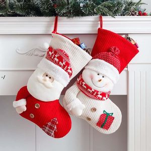 Calze per albero di Natale Babbo Natale Sacchetto regalo di caramelle Vecchio uomo Pupazzo di neve Rosso Calzino bianco Festa di Natale Decorazione appesa Forniture JJD10829