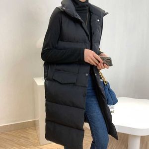 Höst Vinter Cotton Vest Coat Kvinnors Lång Koreansk Casual Stand Collar Loose Black Sleeve Puffer Jacket Parka 210607