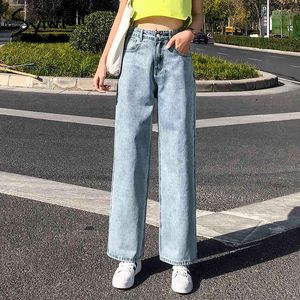 Calças de calça jeans de cintura alta Mulher Plus Size Jeans Mulheres Calças Comprimento Completo Vintage Denim Calças Streetwear Coreano Grande Perna Jeans 210417