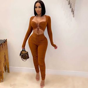 Women Crop Top and Pencil Pants Sexy Club Outfits Matching Set Ruched Bandage Bodycon Two Piece Set Birthday Party Chandal Mujer Y0625