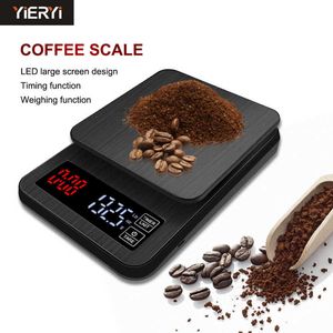 Yieryi LED Digital Kaffe Elektronisk Skala Med Timing, USB Power Socket Kökskala 3kg / 0,1g, 5kg / 0,1g, 10 kg / 1g Fickskala 210927