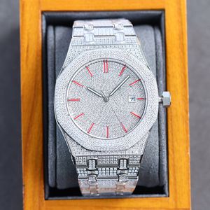 전체 다이아몬드 남성 시계 40mm 자동 기계식 감시 남성 클래식 손목 시계 스테인리스 스틸 다이아몬드 베젤 패션 손목 시계 Montre de Luxe Gift