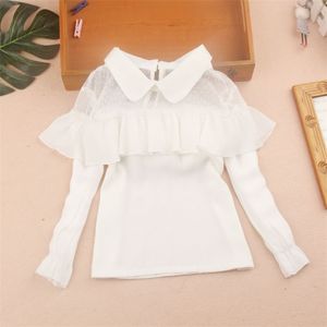 Arrival Spring Chiffon White Blouse for Junior School Student Casual Basic Shirts Toddler Baby Teenage Bow Clothes 13Y 210622