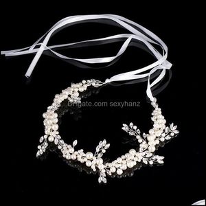 Jewelry Hair Clips & Barrettes Luxurious Headband Tiara Women Forehead Pearl Crystal Hairband Floral Ornaments Bridal Gifts For Wedding Aess
