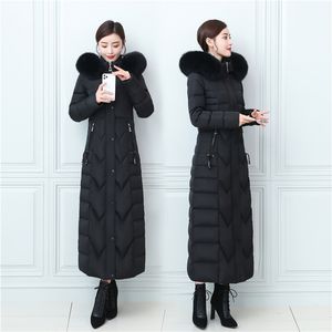 Xロングダウンジャケットレディースウィンターコートアヒルダウンパーカー暖かい厚い厚みのオーバーコート本物のキツネの毛皮フード付き高品質の雪の服