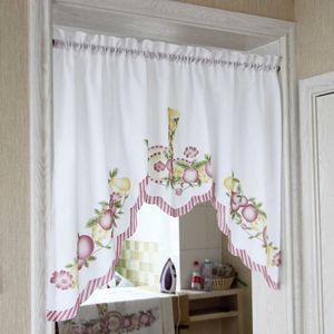 Cafe Short Kitchen Curtains Frutta Design Ricamo Pizzo Tenda per porta giapponese Cotone e lino Blending Window Curtains 210712