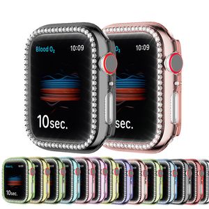 Lüks Bling Kristal Elmas Tam Kapak Koruyucu Kılıfları Jöle Şeker Renk Sert PC Tampon Apple İzle Için IWatch Serisi 6 5 4 3 2 44mm 42mm 40mm 38mm