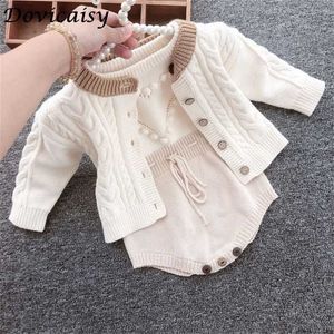 Herbst Baby Mädchen Kleidung Set Baby Gestrickte Strampler Set Infant geborene Kinder Strickjacke Jungen Pullover Baumwolle Overall Kind Anzug Sets 211106