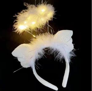 Light Up LED Angelo Halo Habband White Feather Wings Party Christmas Fancy Dress Costume Accessorio per capelli