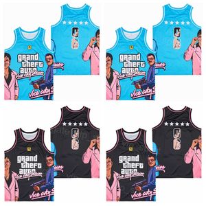 Filme The 06 GTA Vice City Stories Basquete Jerseys Filme Grand Theft Auto Rockstar Jogos Hiphop para Esporte Fãs Pure Algodão Hip Hop Bordado Bordado Blue Black