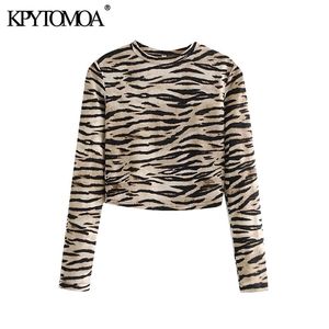 Kvinnor Sexig Mode Leopard Skriv ut Beskuren Blusar O Neck Långärmad Kvinnlig Skjortor Blusas Chic Toppar 210420