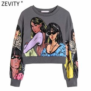 Kobiety Moda Nowoczesne Beauty Print Krótkie bluzy Kobiet Basic O Neck Dzianiny Bluzy Chic Swetry Topy H550 210416