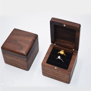 보석 상자 크리 에이 티브 나무 반지 귀걸이 상자 펜던트 저장 케이스 블랙 호두 단단한 나무 케이스