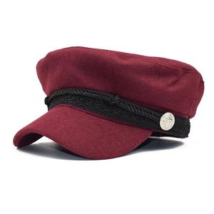 Geniş Kenarlı Şapkalar Moda Sonbahar Kış Askeri Şapka Kadın Fransız Tarzı Yün Baker's Boy Cap Bayanlar Seyahat Harbiyeli Retro Patchwork Sekizgen