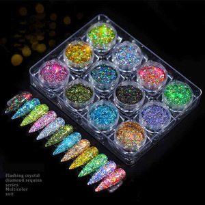 12 sztuk / zestaw Super Bright Cool Cekiny Glitter Symfonia Proszek Nail Art DIY Akcesoria Narzędzia manicure