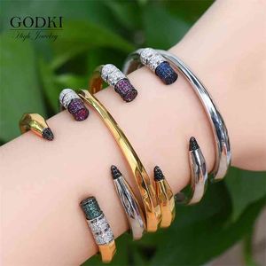 GODKI Trendiga penndesigner Armband Manschett För Kvinnor Bröllop Full Cubic Zircon Crystal CZ Dubai Silver Färg Party Armband 210918