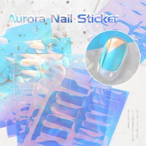 Stickers & Decals Aurora Nail Sticker Ice Transfer Laser Cellophane Finished Product 3D Foil Art Decoration Manicure Tools For Gel Polish